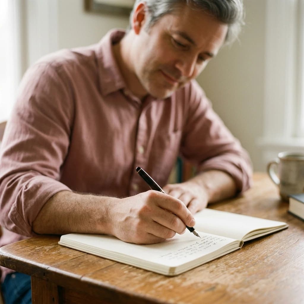 Adulte qui écrit au stylo dans un carnet